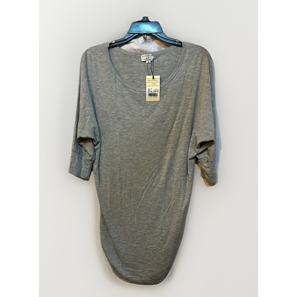 Matchstick NWT Top Womens Med Gray 3/4 Dolman Sleeve Ruched Sides Tee Shirt